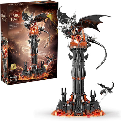 Dragon Castle Building Set Black Dragon Guardian Tower, Dark Fantasy Assembly Model Kit for Adults & Teens