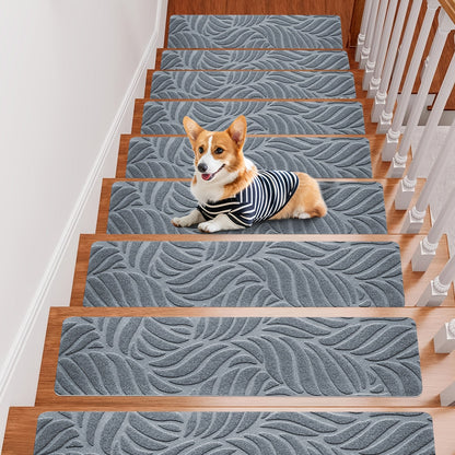 Stair Treads 15pcs 8"x30" Self-Adhesive Carpet Pads for Wooden Steps, Polyester Indoor Stair Mats for Safety