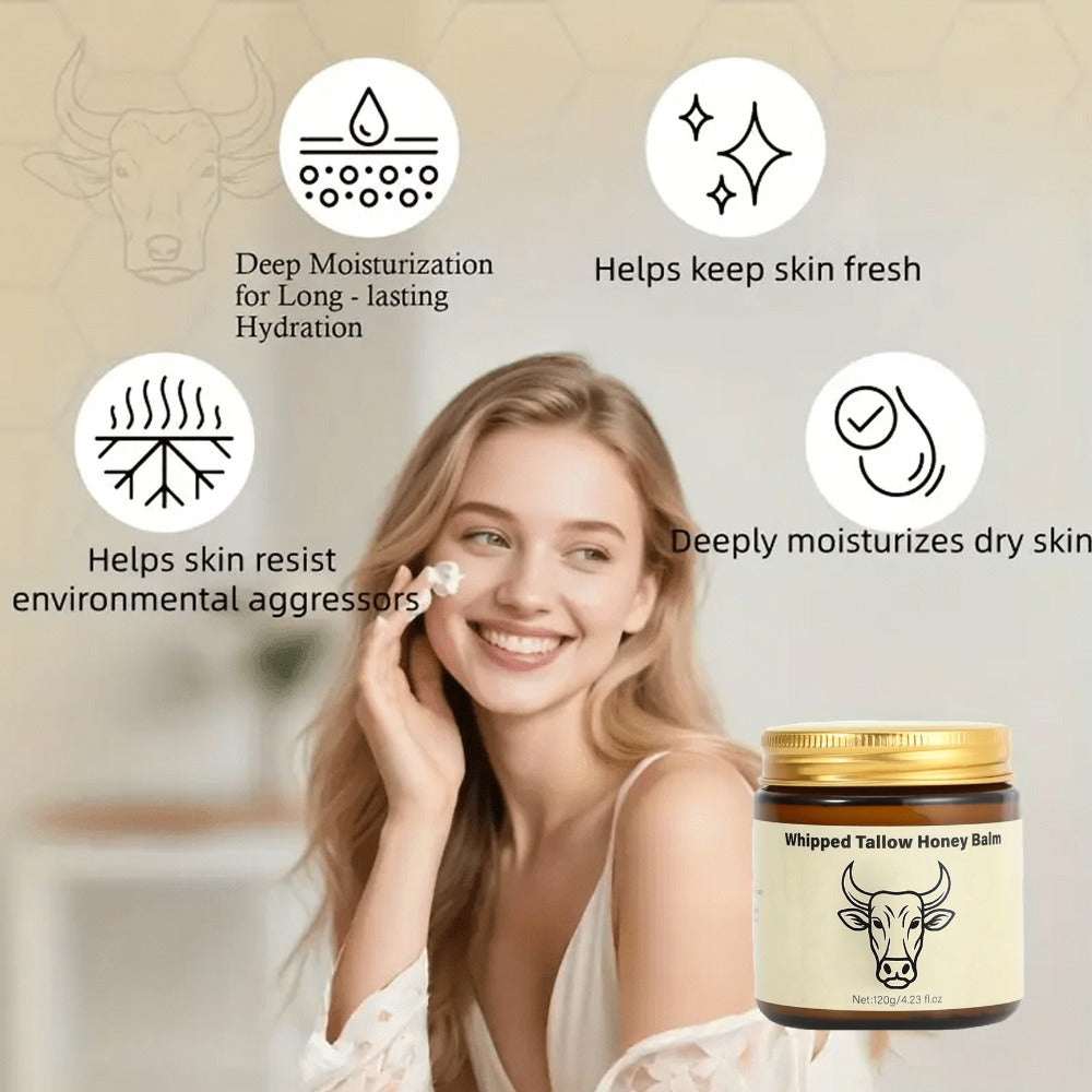 Body Cream Two-Pack 120g Whipped Tallow Honey Balm Jars with Gold Lids for Face Hands and External Body Use
