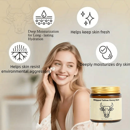 Body Cream Two-Pack 120g Whipped Tallow Honey Balm Jars with Gold Lids for Face Hands and External Body Use