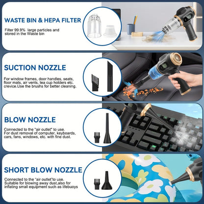 Cordless Handheld Vacuum Cleaner with LCD Display & Multi-Nozzles, 9000Pa Suction 50000RPM HEPA Filter