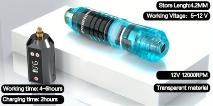 Tattoo Pen Kit Complete Beginner Set - Wireless Battery Tattoo Pen 1400mAh LCD Screen, 10pcs Cartridge Needles