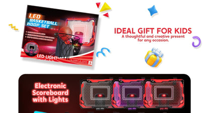 Indoor Basketball Hoop for Kids Over the Door, Light Up LED Scoreboard 4 Balls Air Pump 3 Game Modes 7 Light Shows
