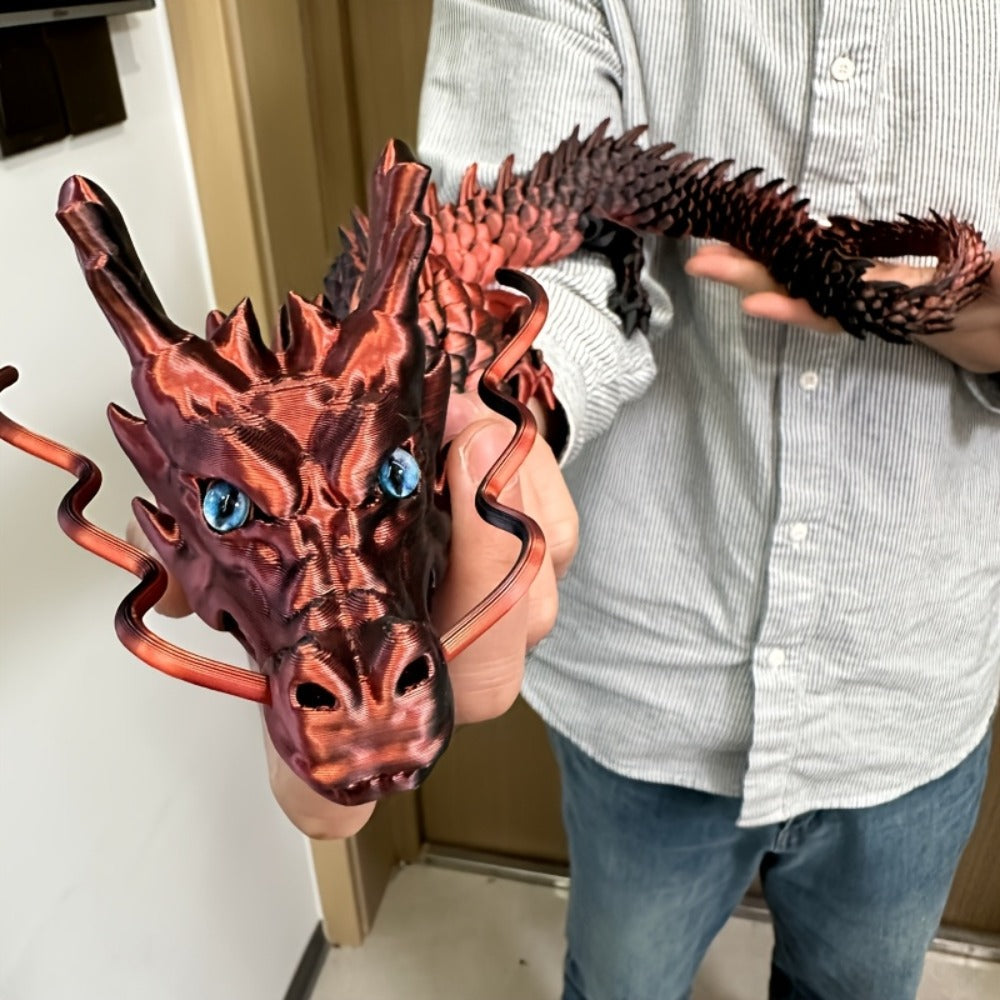 3D Printed Articulated Dragon Figurine 35.4" Giant Poseable Chinese Dragon Collectible Sculpture