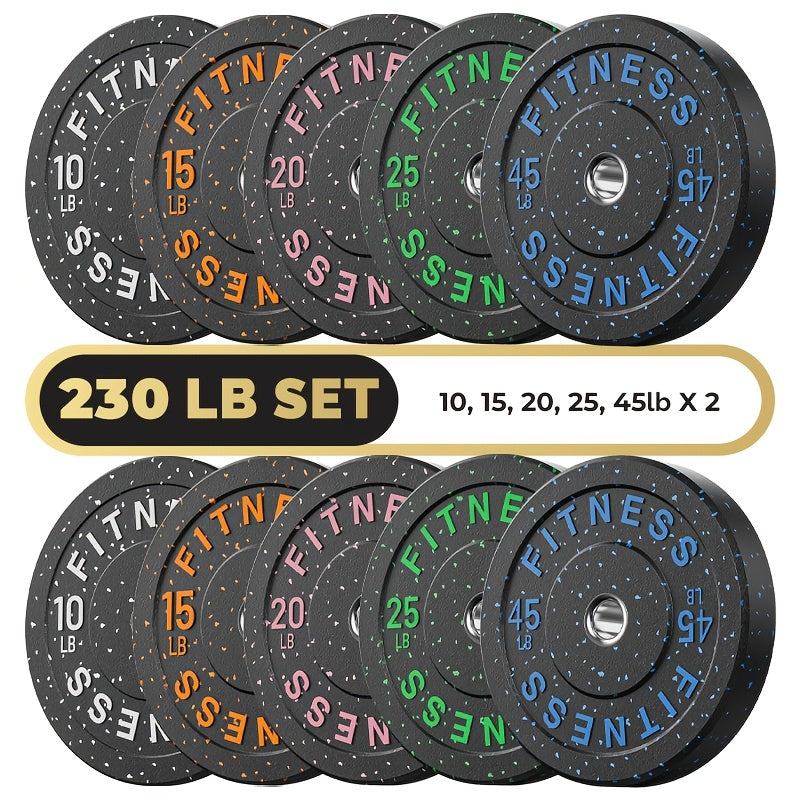 Bumper Plates Colored Rubber Weight Plates – 2-Inch Olympic Barbell Plates for Weightlifting & Strength Training