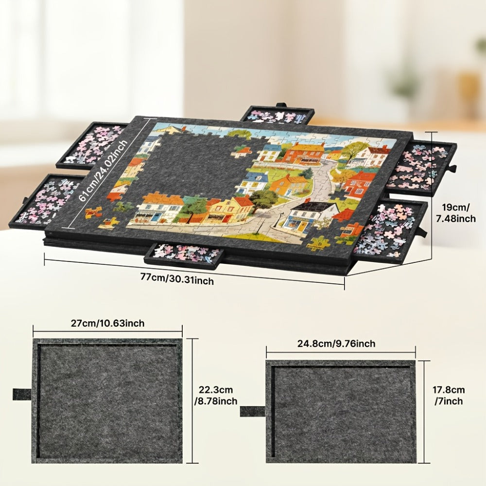 Roll-Up Puzzle Mat Board Extra Large – Foldaway Felt Mat for 1000 & 1500 Piece Jigsaw Puzzles, 6 Sorting Drawers