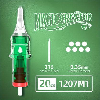 Tattoo Cartridge Needles with MAGICCREATOR Label, 20-Piece Box with 25 RL RS CM M1 Options