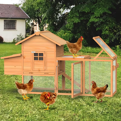 Portable Wooden Chicken Coop with Wheels, Nest Box and Wood Roof or Sunshine Board Run Option