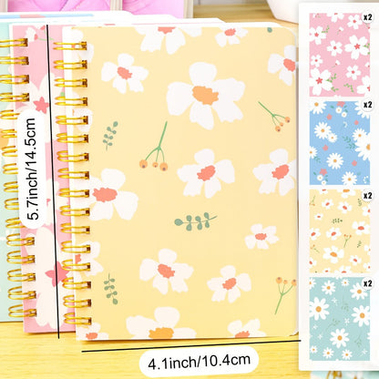 A6 Spiral Notebooks 8 Pack – Floral Design College Ruled Journals with Tear-Off Pages | Portable Memo Pads for Students & Office | Gift Set