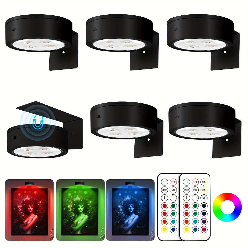 Picture Lights for Wall 13 RGB Color LED Art Light, Wireless Battery Operated Magnetic Painting Light with Remote
