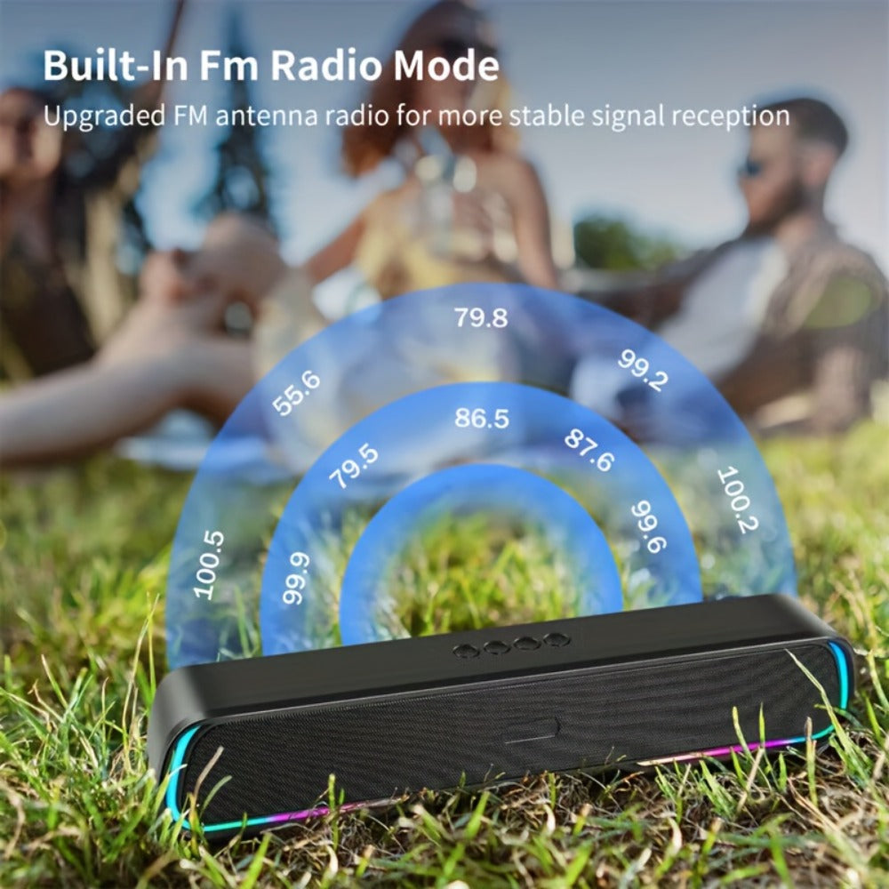 HiFi Soundbar with Subwoofer and RGB Lights, Bluetooth 5.0 Home Theater Speaker, FM Radio TF Card USB AUX TWS