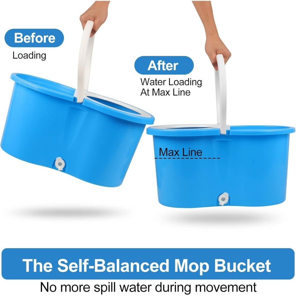 360 Spin Mop and Bucket Set with Wringer – Stainless Steel Extended Handle Spinning Mop Bucket System with Microfiber Mop Refills