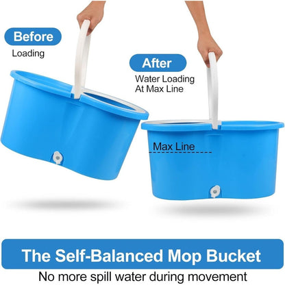 360 Spin Mop and Bucket Set with Wringer – Stainless Steel Extended Handle Spinning Mop Bucket System with Microfiber Mop Refills