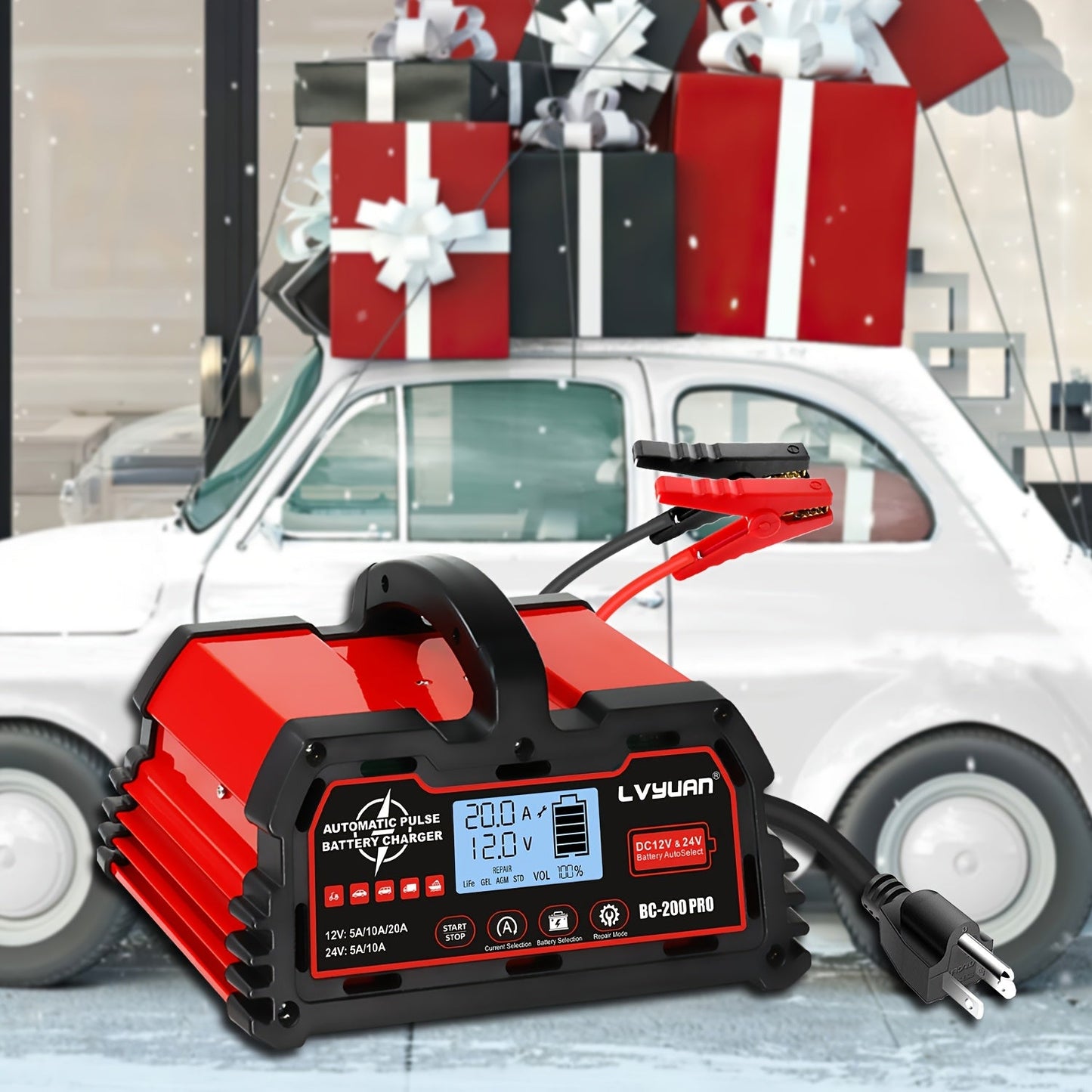 Smart Battery Charger Maintainer 12V 20A 24V 10A 8-Stage with Temperature Compensation for LiFePO4 Lead Acid Car Truck Motorcycle Boat