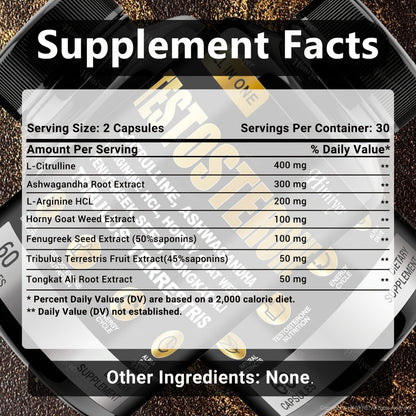 Tongkat Ali Testosterone Booster for Men with Tribulus, Fenugreek & L-Arginine - Plant-Based Natural Supplement for Strength