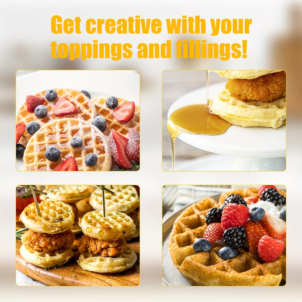 Mini Waffle Maker Machine Makes 8 Bite-Sized 2-Inch Waffles, Dual Non-Stick Aluminum Plates, Cool-Touch Handle