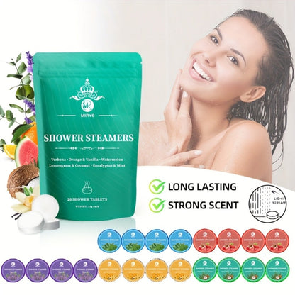 Twenty Assorted Shower Steamer Tablets with Six Fragrance Labels in a Teal Resealable Gift Bag
