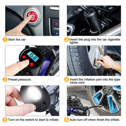 150 PSI 12V Tire Inflator with Analog Pressure Gauge, Carry Bag, Hose Accessories and Yellow or Blue Housing