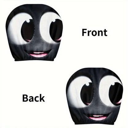 Car Seat Covers 2-Piece Black-and-White Cartoon Face Print for Front Seats with Slip-On Design