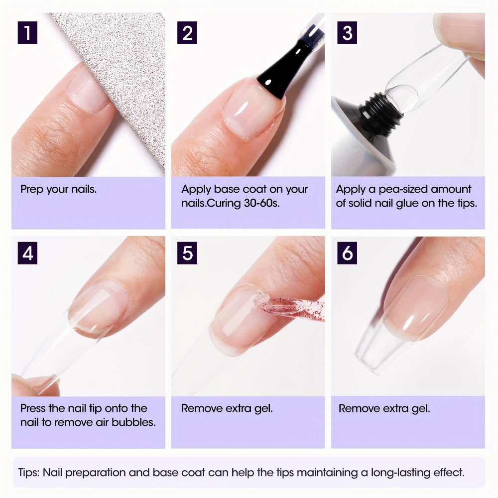 Press-On Nail Glue Gel Kit 30g with UV Lamp – Strong Long-Lasting Solid Nail Glue, 60ml Remover & Buffer for False Nails