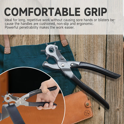 Leather Hole Punch for Belt – Heavy Duty 6-Hole Rotary Belt Puncher Kit for Saddles Shoes Fabric DIY Craft Projects Upgraded Round Hole