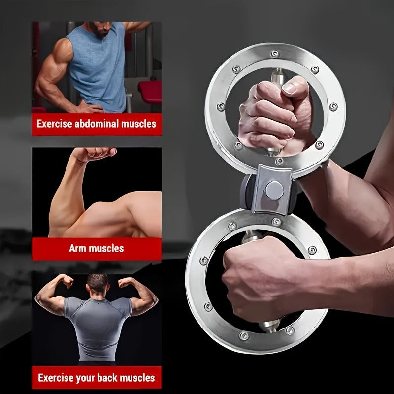 Fitness Equipment Silver Wrist and Forearm Trainer with Dual Grip Rings and 360-Degree Center Arm