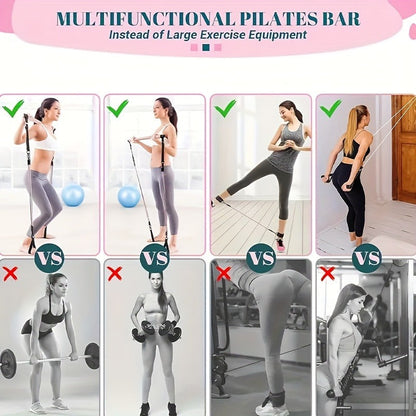 Pilates Bar Kit 14pcs with Resistance Bands & Tension Belt – Multifunctional Fitness Pedal Puller Stick for Home Yoga Stretch Training