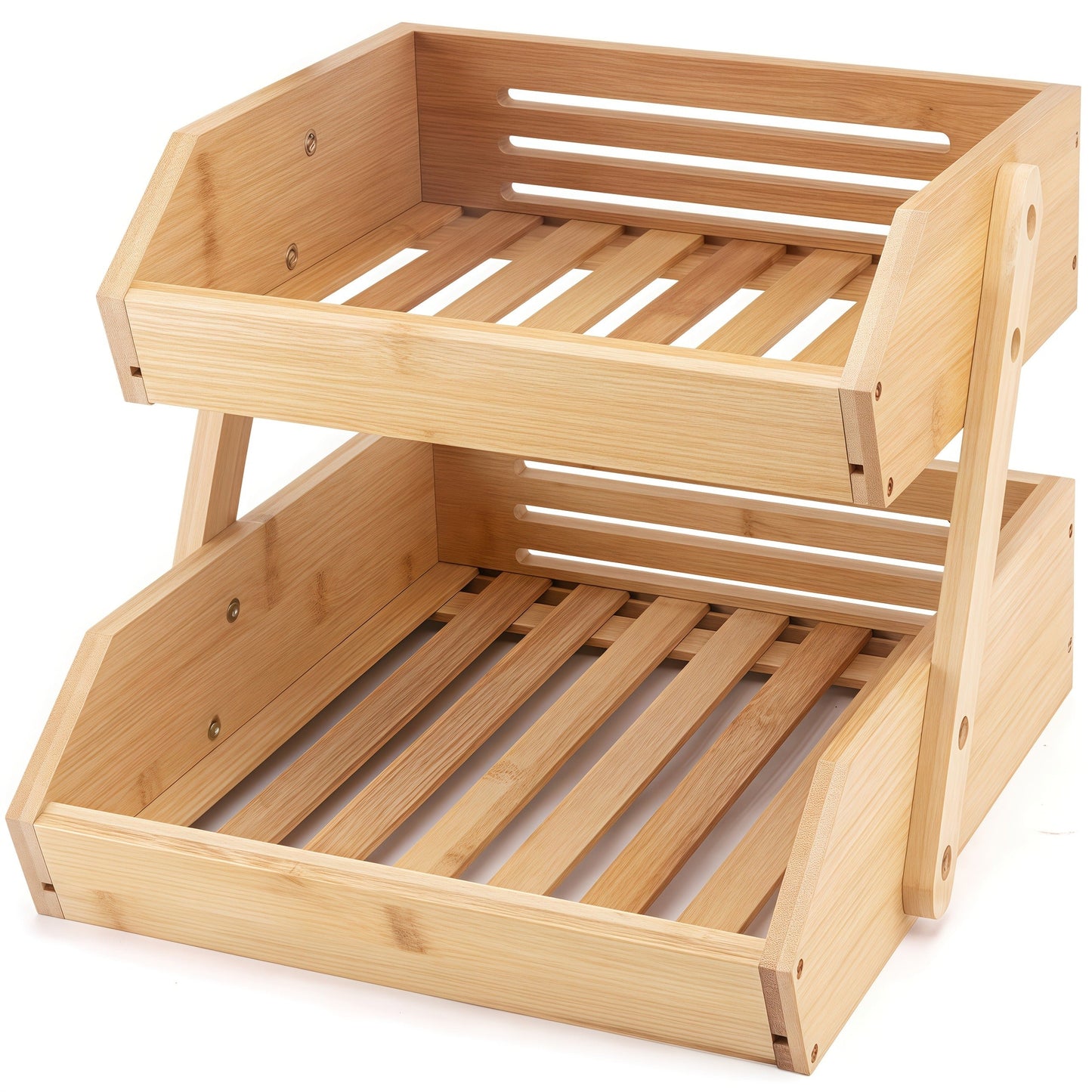 Fruit Basket Stand 2 & 3 Tier Wooden Countertop Organizer Large Capacity Kitchen Storage for Fruits Vegetables Bread Produce with Banana