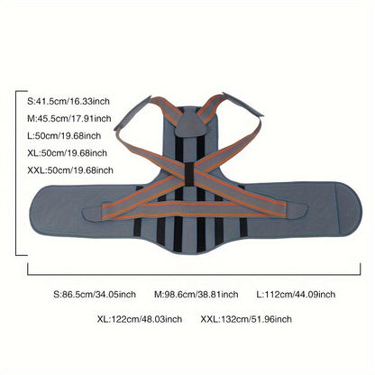 Full-Back Posture Brace with Dual Elastic Straps, Support Panels and S–XXL Size Options for Daily Wear