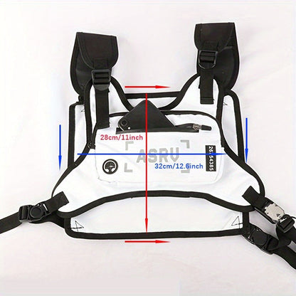 Contrast-Trim Running Vest Chest Pack with Adjustable Harness, Zipper Pockets and White or Black Choice