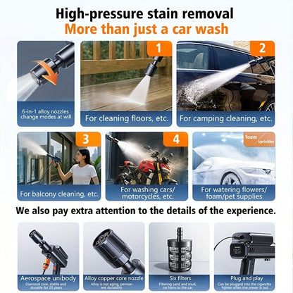 Portable Pressure Washer Cordless 980PSI, 3x 4000mAh Batteries, 5-in-1 Nozzle, Foam Cannon, 33FT Hose