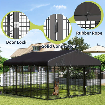 Outdoor Dog Kennel Heavy Duty Galvanized Steel with Roof Double Safety Locks Rust-Resistant Large Dog Cage Fence Run for Big Dogs