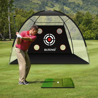 Golf Practice Net with Mat Set 10x7ft – Heavy Duty Backyard Driving Hitting Net with Turf Mat Golf Balls Rubber Tees & Carry Bag for Indoor
