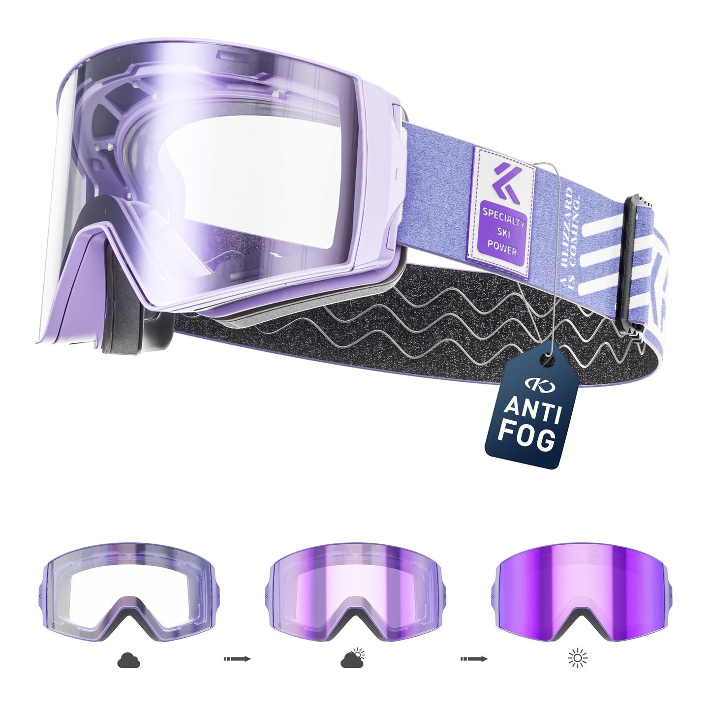 KAPVOE Ski Goggles with Magnet-Attached Interchangeable Lens Interface and Seven K721 Color Codes
