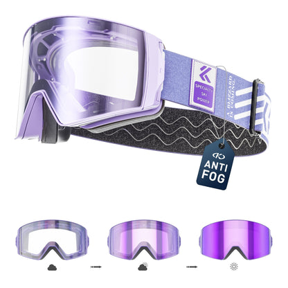 KAPVOE Ski Goggles with Magnet-Attached Interchangeable Lens Interface and Seven K721 Color Codes