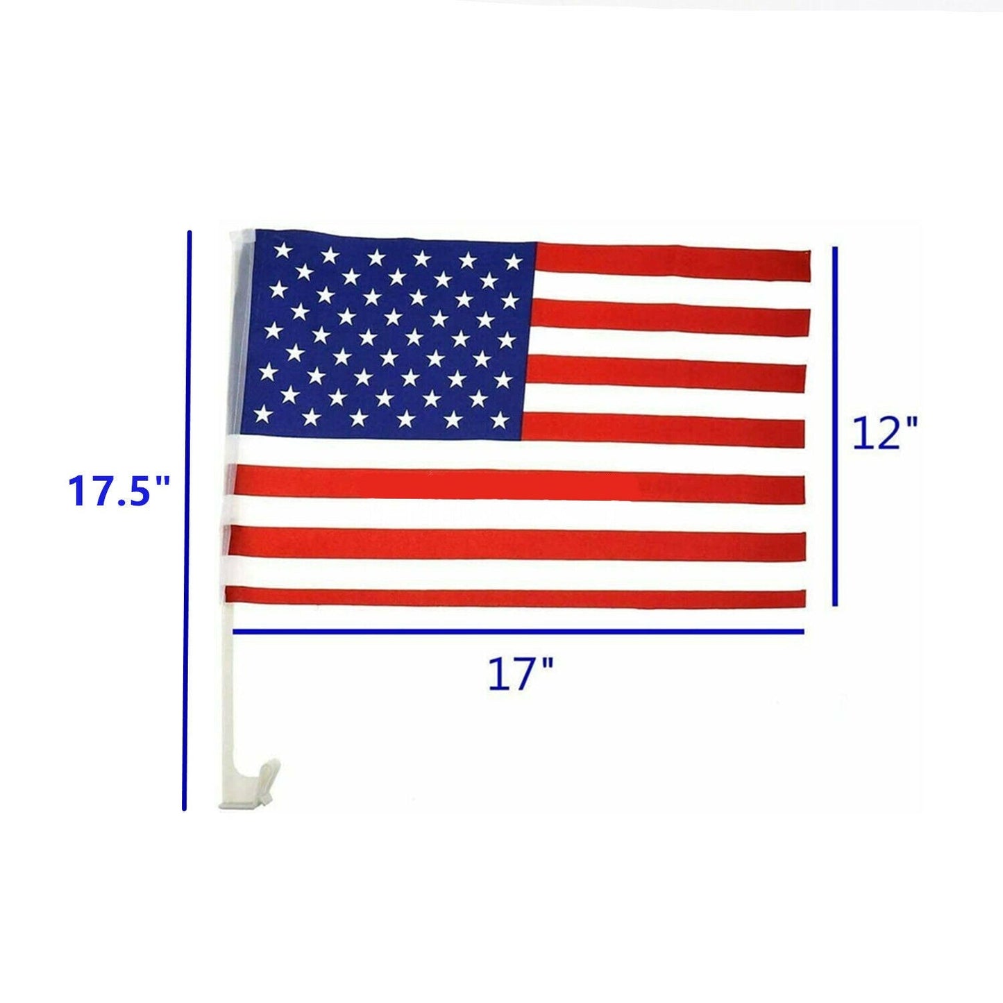 American Flag Car Window Clips 12 Pack USA Patriotic Car Flags 17x12 Inch Double Sided Knitted Polyester Weather Resistant for Parades
