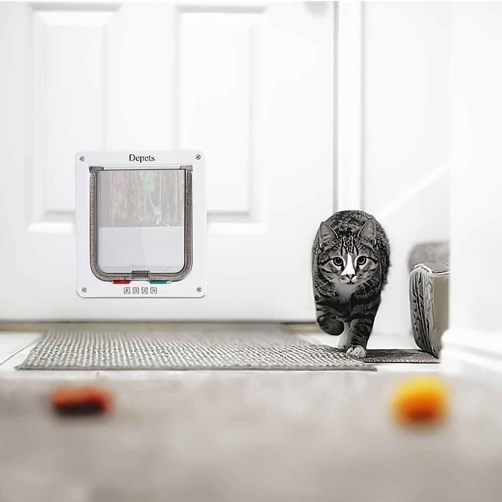 Cat Door & Dog Door with 4-Way Safety Lock – Weatherproof Flip Pet Door for Cats & Dogs, M/L/XL Sizes in White, Black & Coffee
