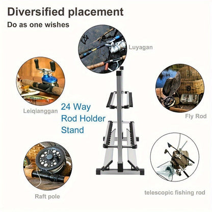 Aluminum Fishing Rod Holder Rack Holds Up to 24 Rods, Portable Lightweight Rust-Resistant Rod Stand with Cushioned Holders & Carrying