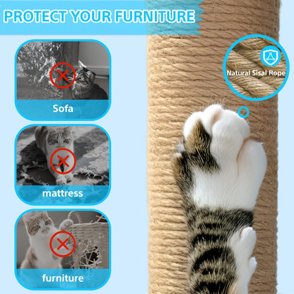 Cat Tree for Large Cats, Tower Multi-Level with Cat Bed, Condo & Sisal Scratching Post – 3 or 4 Tier Indoor Cat Tree for Large Cats
