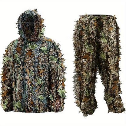 Ghillie Suit 3D Camo Hunting Set – Lightweight Breathable Hooded Camouflage Jacket & Pants for Deer Hunting Sniper Airsoft & Wildlife