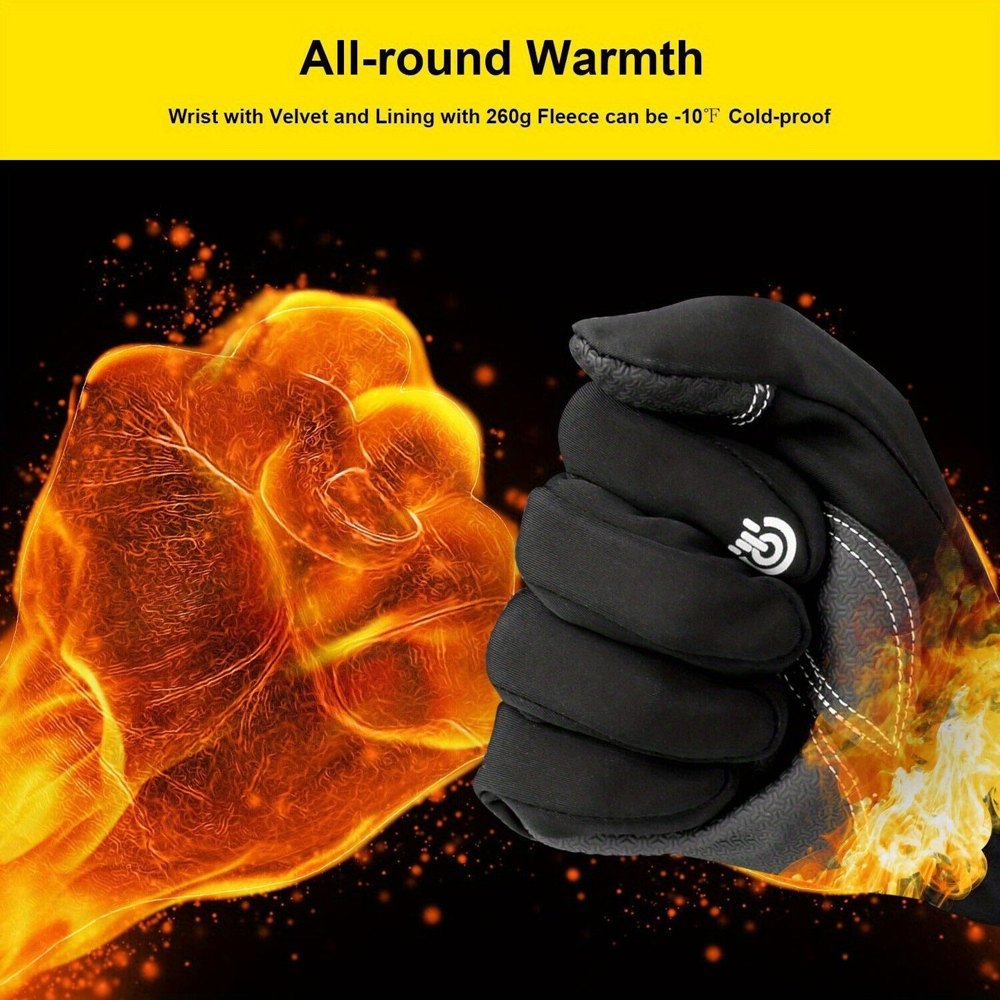 Two-Pair Full-Finger Winter Gloves in Black or Gray with Complete S, M, L, XL and XXL Size Grid