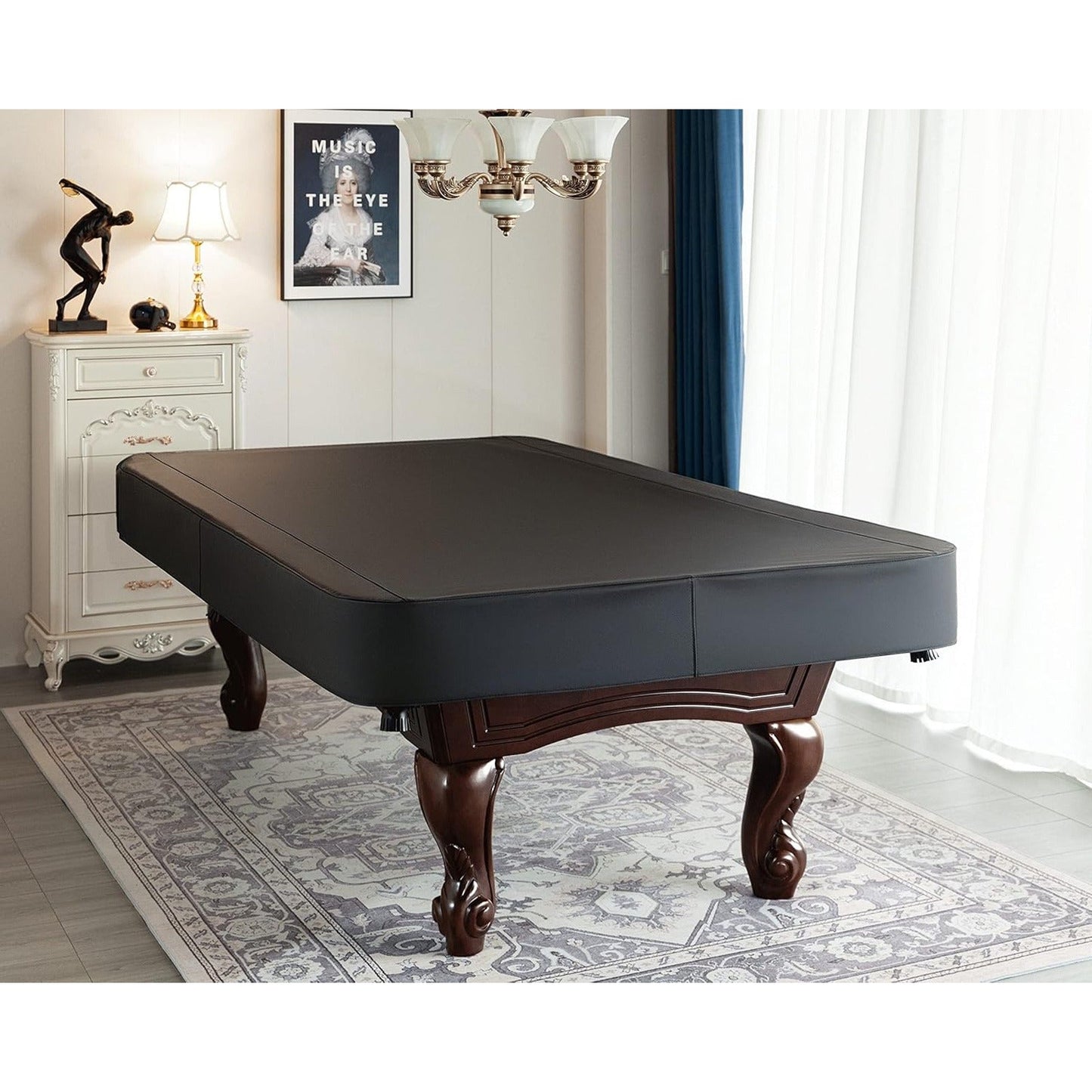 Leatherette Pool Table Cover 7 8 9FT Waterproof Tearproof Billiard Table Protector with Leg Cutouts Scratch-Resistant Easy-Clean Protective