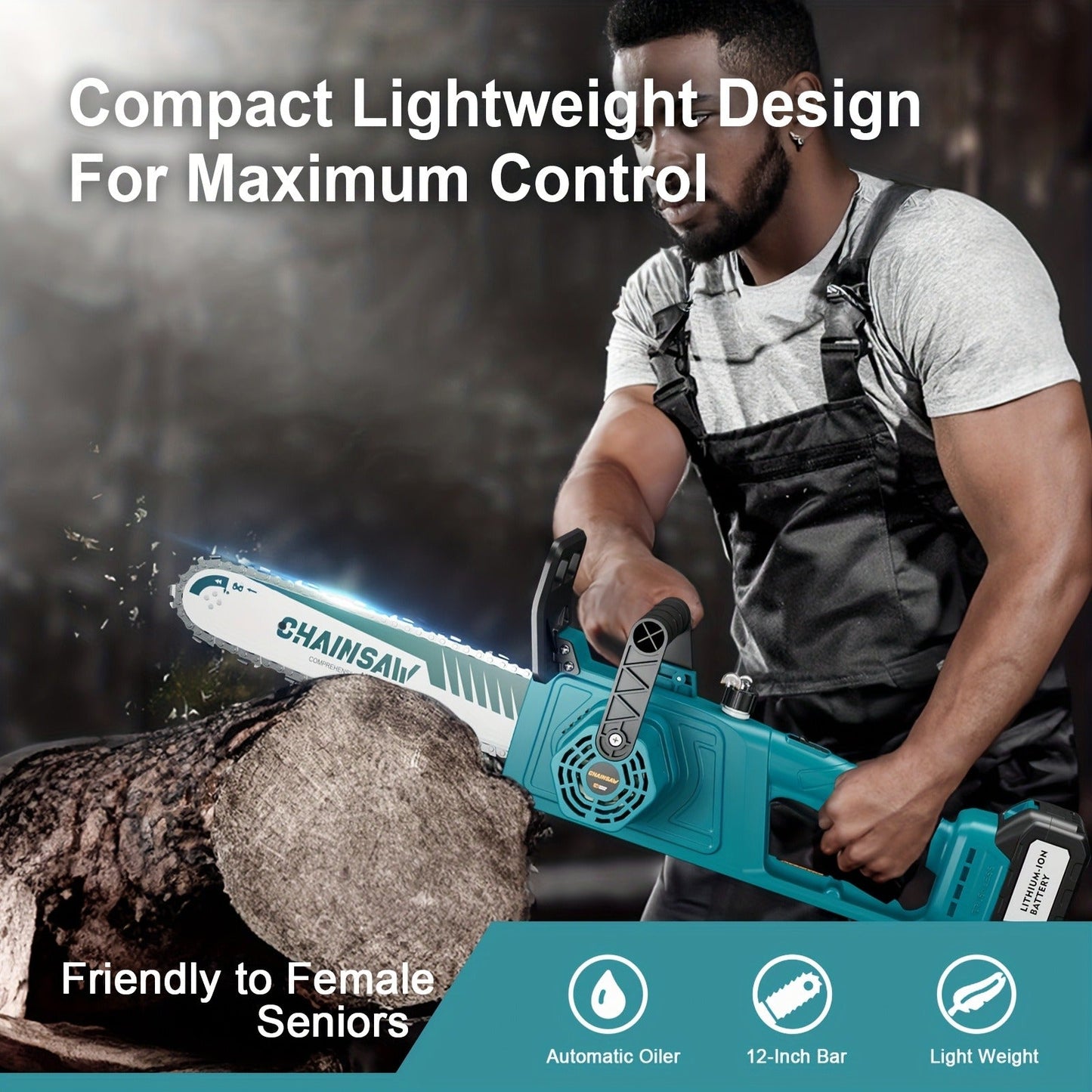 Cordless Brushless Chainsaw with 6- or 12-Inch Bar, One- or Two-Battery Kits in Purple, Green, Teal or Yellow