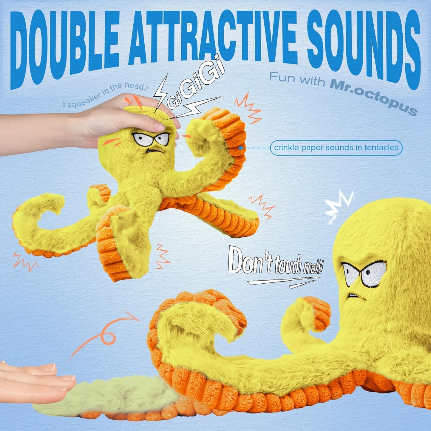 Tough Dog Chew Toy Octopus – Squeaky Stuffed Interactive Dog Toys for Large Dogs, Crinkle Tug of War Plush Dog Toy to Keep Dogs Busy