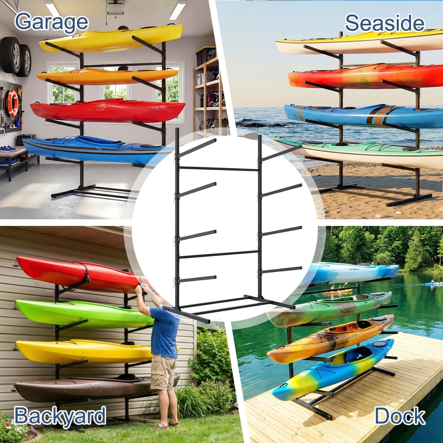 Kayak Storage Rack, Adjustable Stand for SUP, Canoe & Paddle Board, Wall, Dock & Freestanding, 400 lbs Capacity