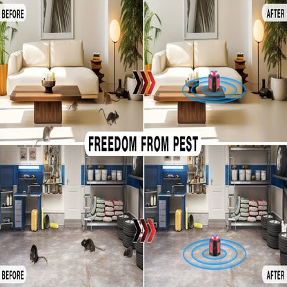 Plug-In Pest Repeller 4-in-1, 360° Soundwave Coverage, Repels Mice, Rats, Cockroaches, Bats & Squirrels