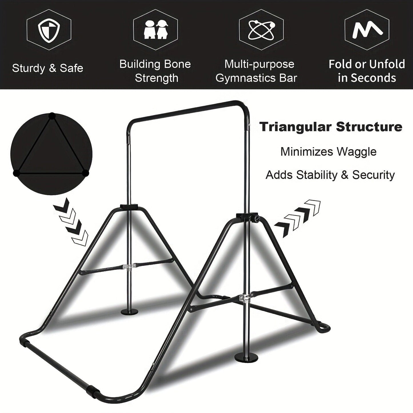 Adjustable Gymnastics Pull-Up Bar for Kids & Teenagers – Height Adjustable Horizontal Bar for Indoor Outdoor Home Use