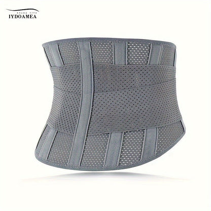 Breathable Back Brace Air Mesh with 4 Steel Plates & 2 Spring Stays – Anti-Skid Adjustable Lumbar Support Belt for Work, Men Women