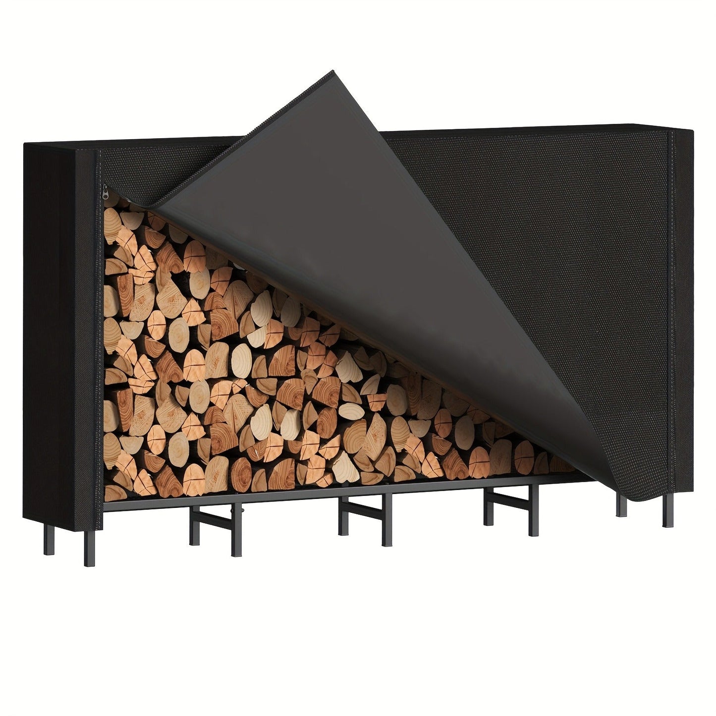 Firewood Rack Heavy Duty Adjustable – Outdoor & Indoor Log Holder with Cover, A-Frame Steel Wood Storage Stand for Fireplace, Patio, Cabin