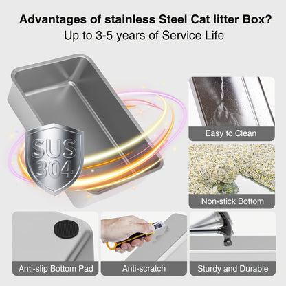 CITYLIFE Cat Litter Box with Stainless Steel Basin, Removable Enclosure, Flap Door, Top Entry, Step and Mat